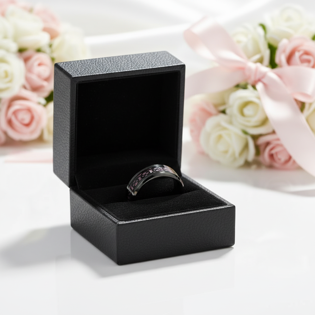 Heart Pattern Pink Carbon Fiber Tungsten Men's Ring-Black Diamonds New York