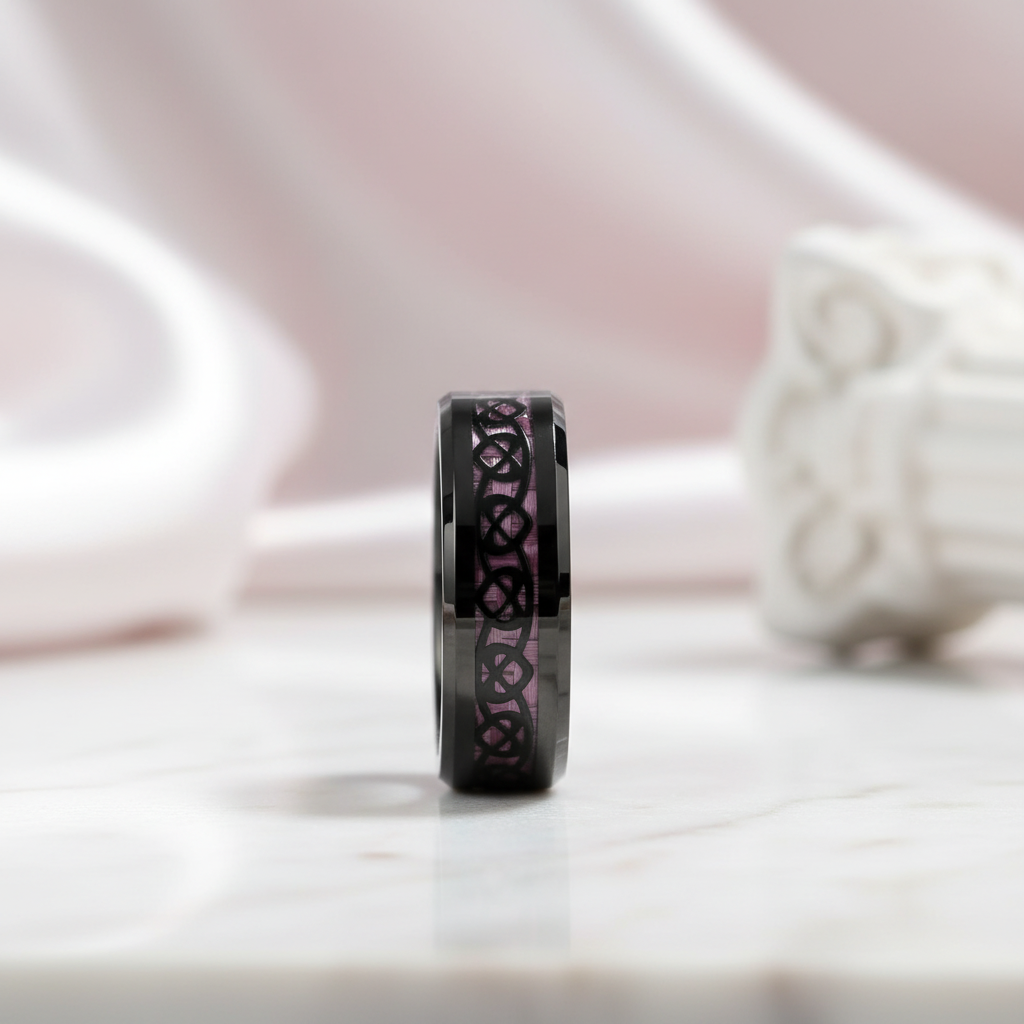 Heart Pattern Pink Carbon Fiber Tungsten Men's Ring-Black Diamonds New York