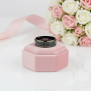 Black Leaves and Green Carbon Fiber Inlay Beveled Edge Tungsten Men's Ring-Black Diamonds New York