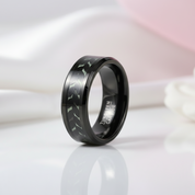 Black Leaves and Green Carbon Fiber Inlay Beveled Edge Tungsten Men's Ring-Black Diamonds New York