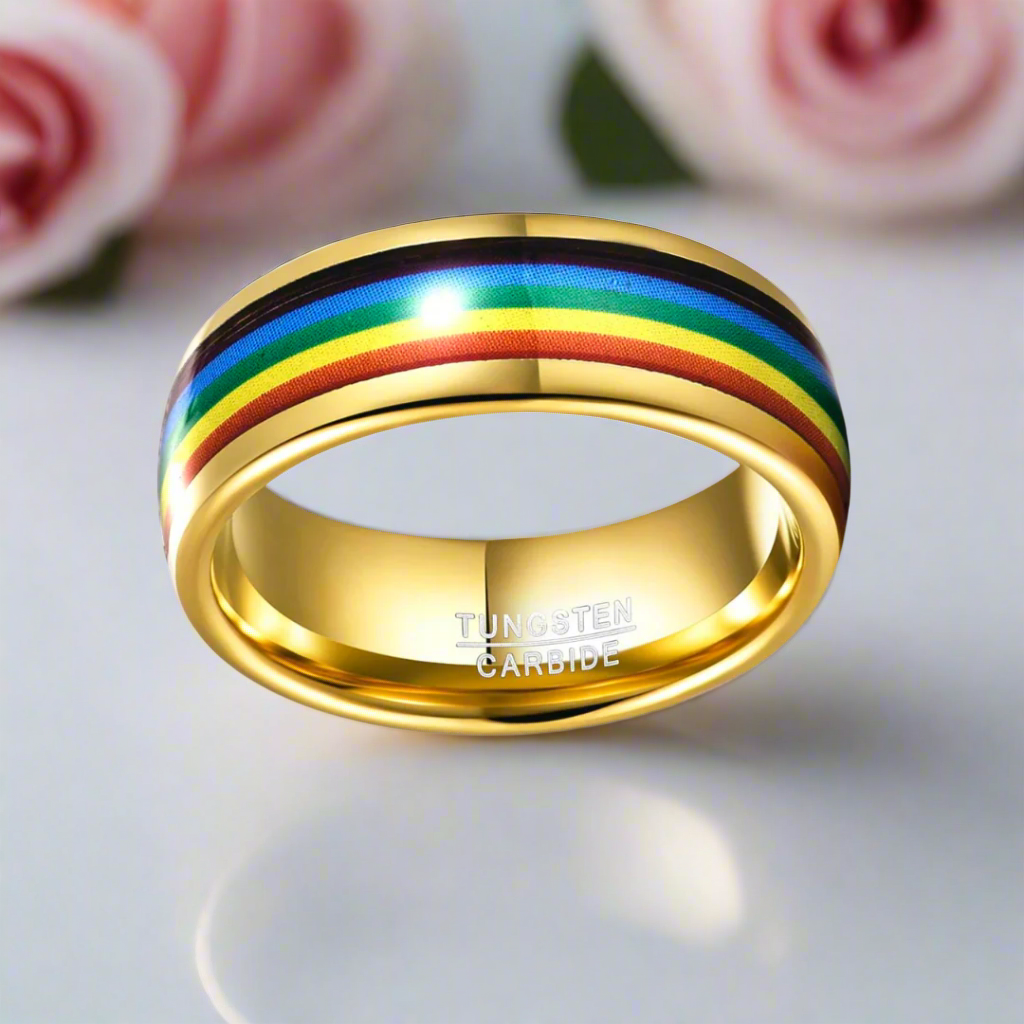 Rainbow 8mm Tungsten Carbide Men's Ring-Black Diamonds New York