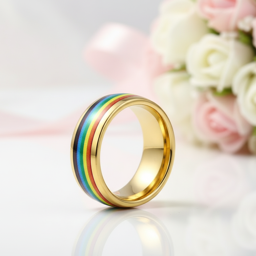 Rainbow 8mm Tungsten Carbide Men's Ring-Black Diamonds New York