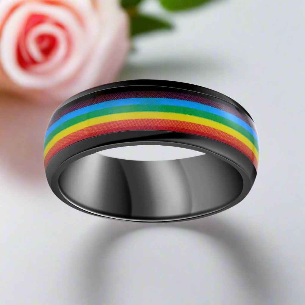 Rainbow 8mm Tungsten Carbide Men's Ring-Black Diamonds New York