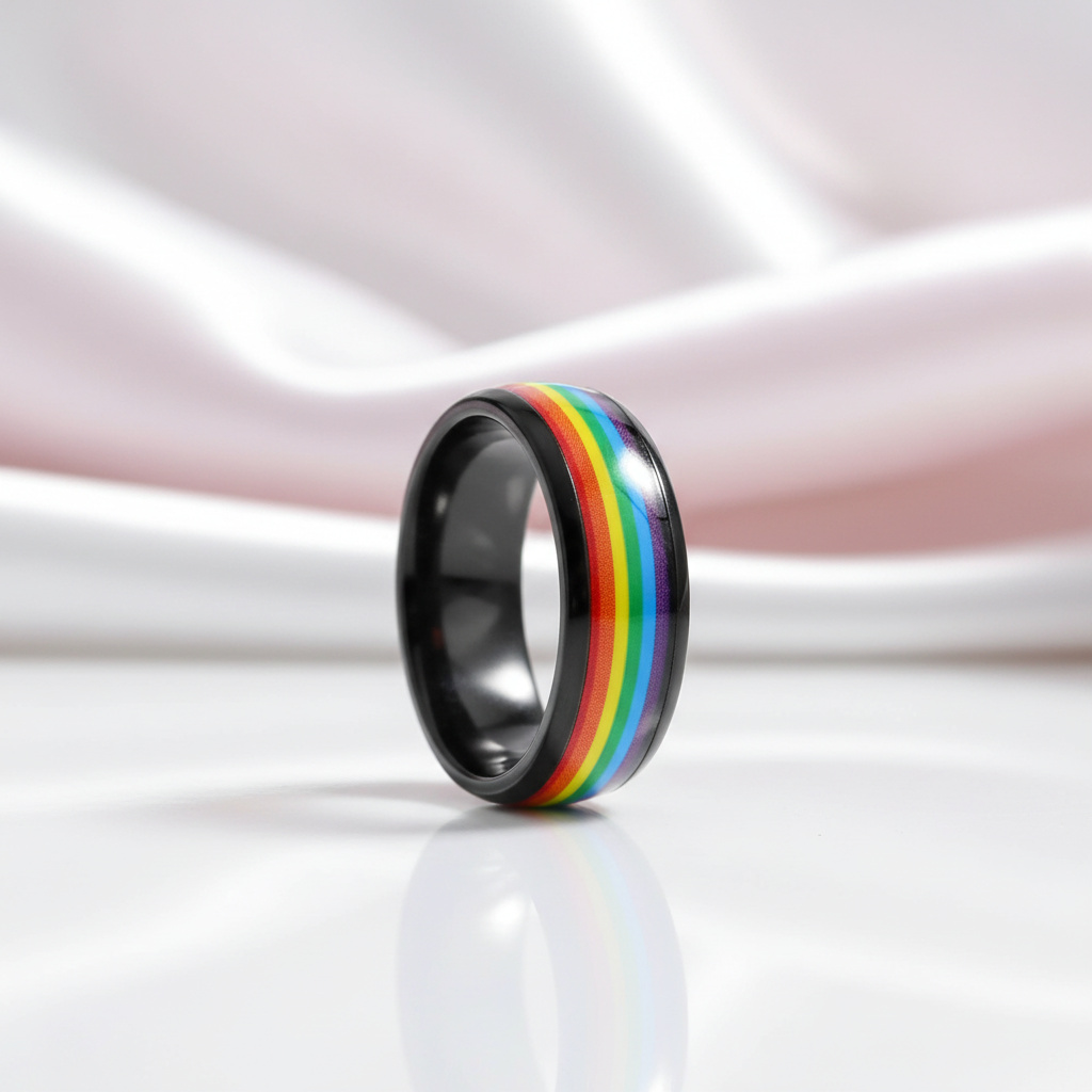 Rainbow 8mm Tungsten Carbide Men's Ring-Black Diamonds New York