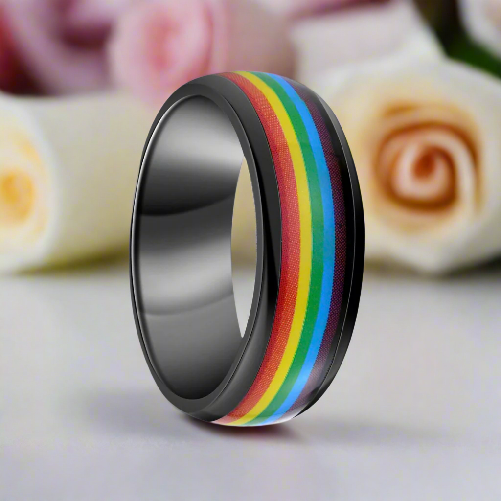 Rainbow 8mm Tungsten Carbide Men's Ring-Black Diamonds New York