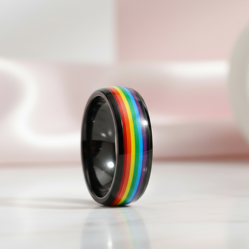 Rainbow 8mm Tungsten Carbide Men's Ring-Black Diamonds New York