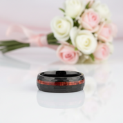 8mm Grooved Hammered Black Tungsten Carbide Men's Rings with Wood Inlay-Black Diamonds New York