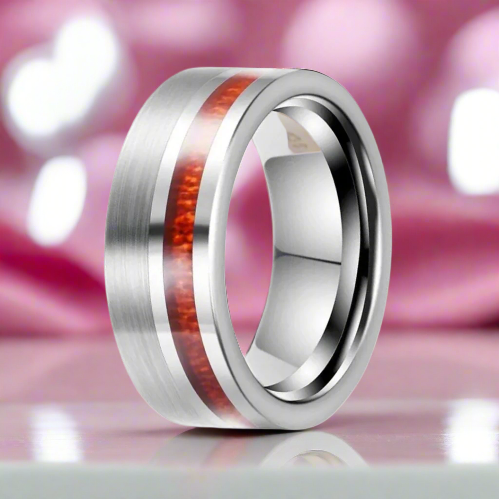 Wood Inlay Brushed Finished Tungsten Carbide Men's Ring-Black Diamonds New York