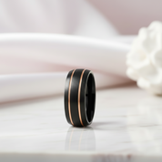 Double Line Inlay Black Tungsten Carbide Men's Ring-Black Diamonds New York