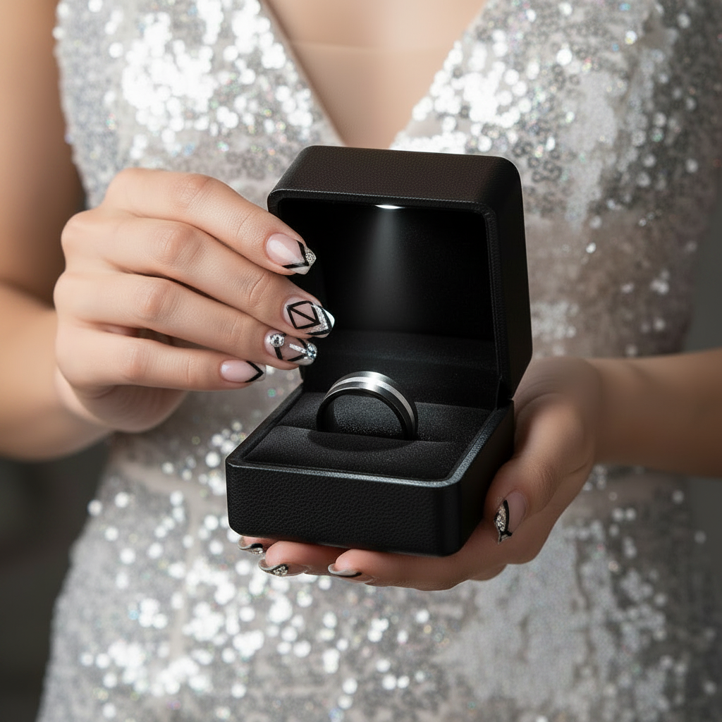 Black Brushed with Silver Line Tungsten Men's Ring-Black Diamonds New York