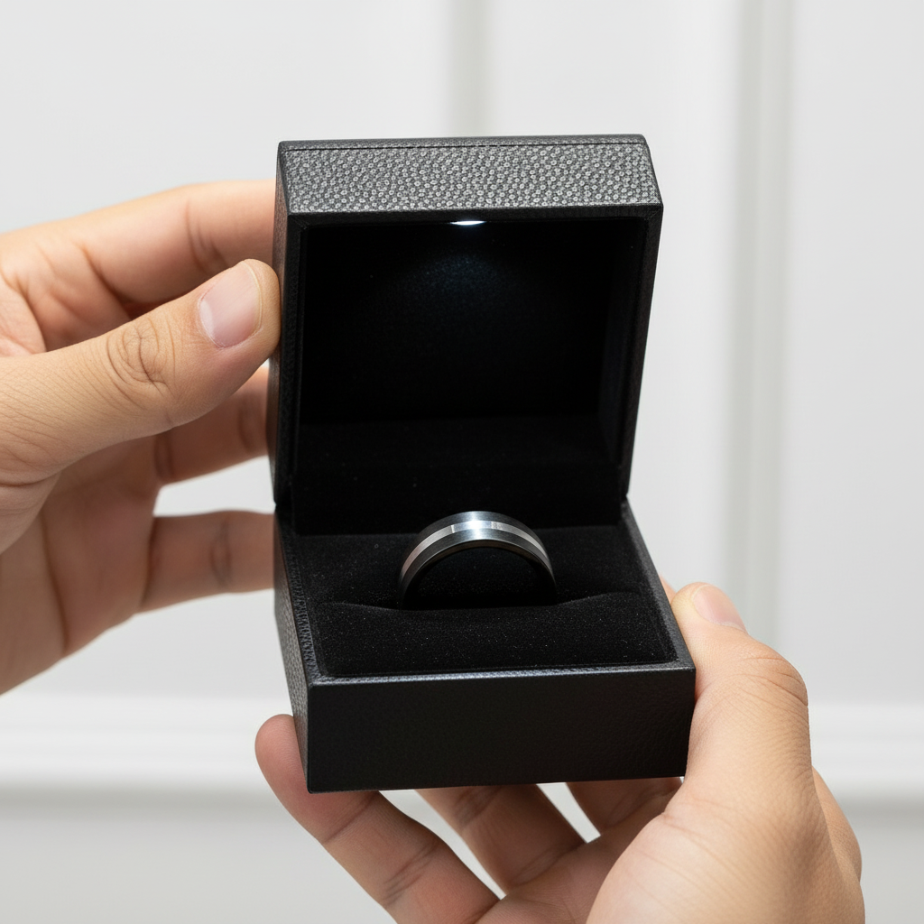 Black Brushed with Silver Line Tungsten Men's Ring-Black Diamonds New York