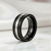 Black Brushed with Silver Line Tungsten Men's Ring-Black Diamonds New York