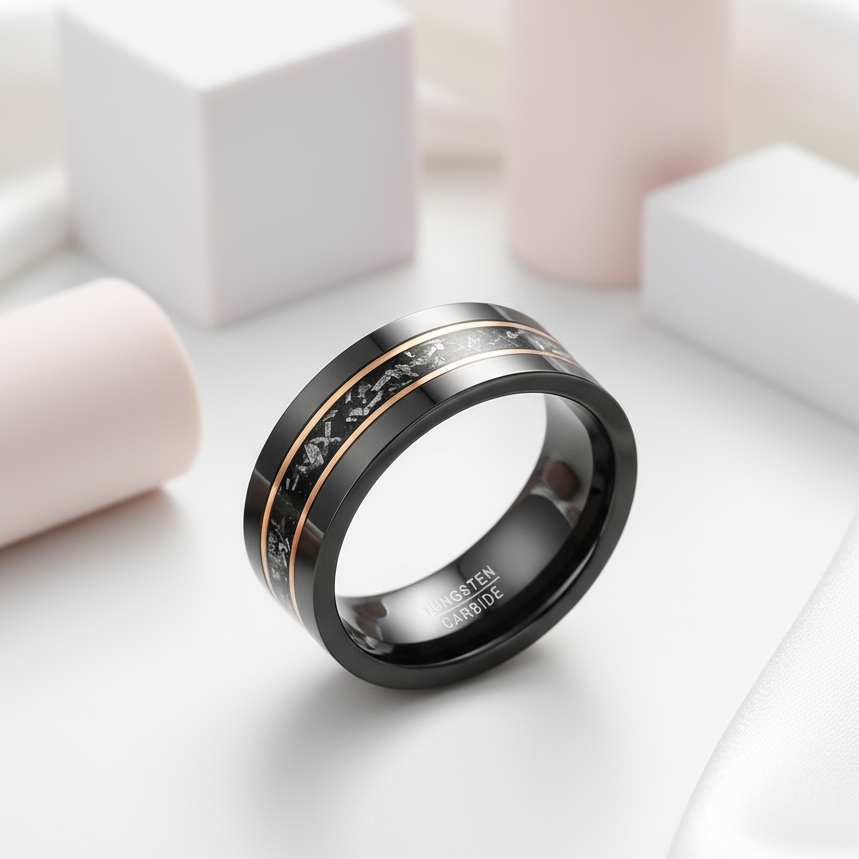 Black Meteorite Tungsten Carbide Men's Ring-Black Diamonds New York