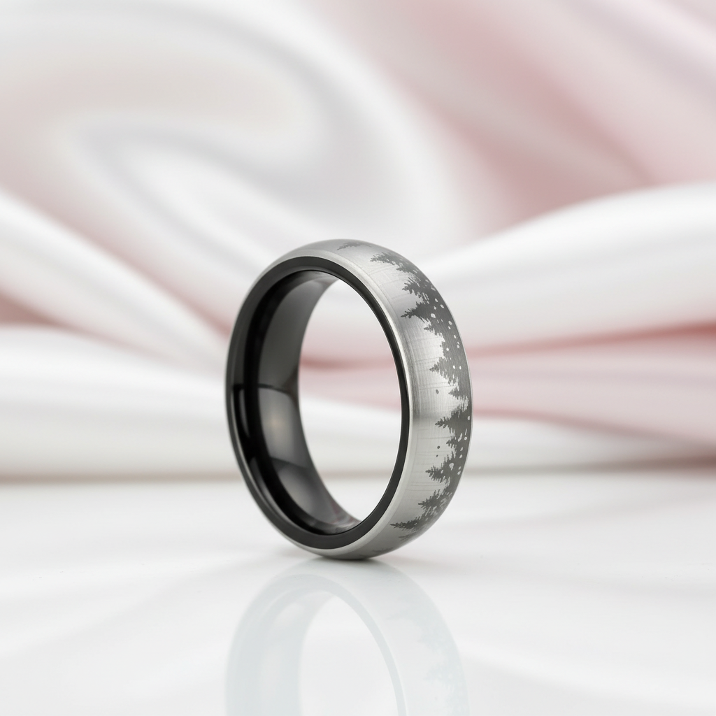 6mm Black Laser Forest Tree Pattern Tungsten Carbide Men's Ring-Black Diamonds New York