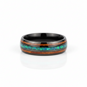 Acacia Wood and Green Opal Tungsten Carbide Ring-Black Diamonds New York
