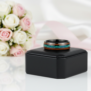 Acacia Wood and Green Opal Tungsten Carbide Ring-Black Diamonds New York