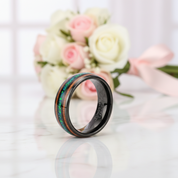 Acacia Wood and Green Opal Tungsten Carbide Ring-Black Diamonds New York