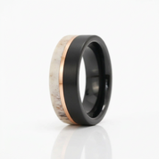 Matte Brush Tungsten Carbide Men's Ring with Deer Antler Inlay-Black Diamonds New York