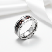 Dinosaur Bone Metal Slag Inlaid Hammered Edge Tungsten Carbide Ring-Black Diamonds New York