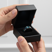Opal and Metal Slag Inlay Hammered Black Tungsten Carbide Ring-Black Diamonds New York