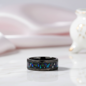Opal and Metal Slag Inlay Hammered Black Tungsten Carbide Ring-Black Diamonds New York