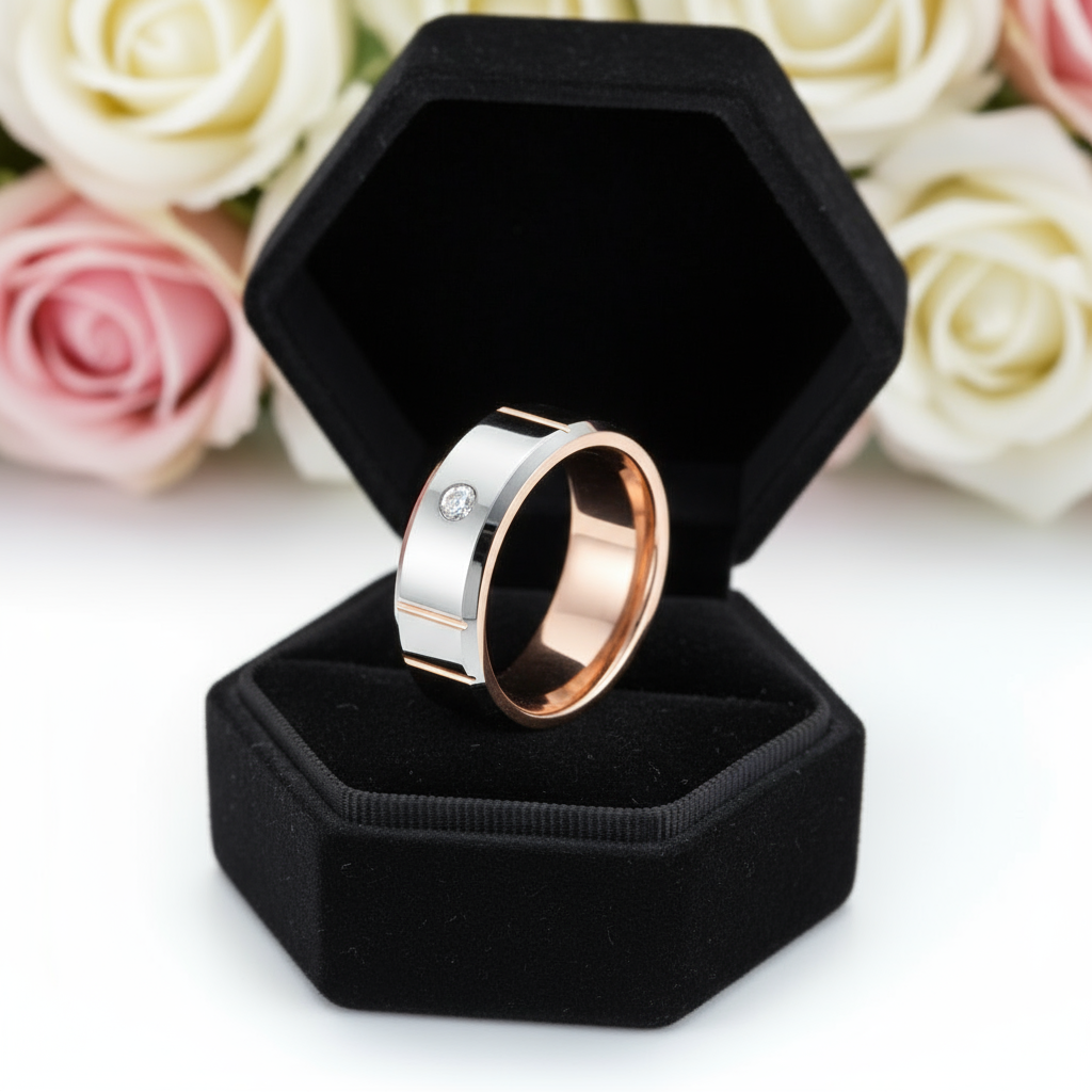 Beveled Edge Dome Polished Tungsten Men's Ring with Diamond-Black Diamonds New York