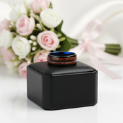 Black and Blue Dome Double Groove Acacia Wood Inlaid Tungsten Men's Ring-Black Diamonds New York