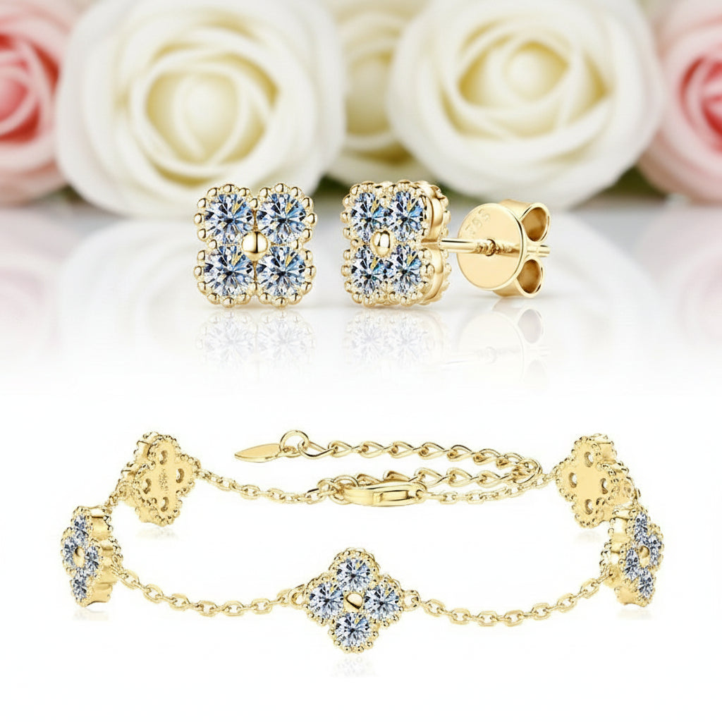 Four Clover Leaf Diamond Jewelry Set-Black Diamonds New York