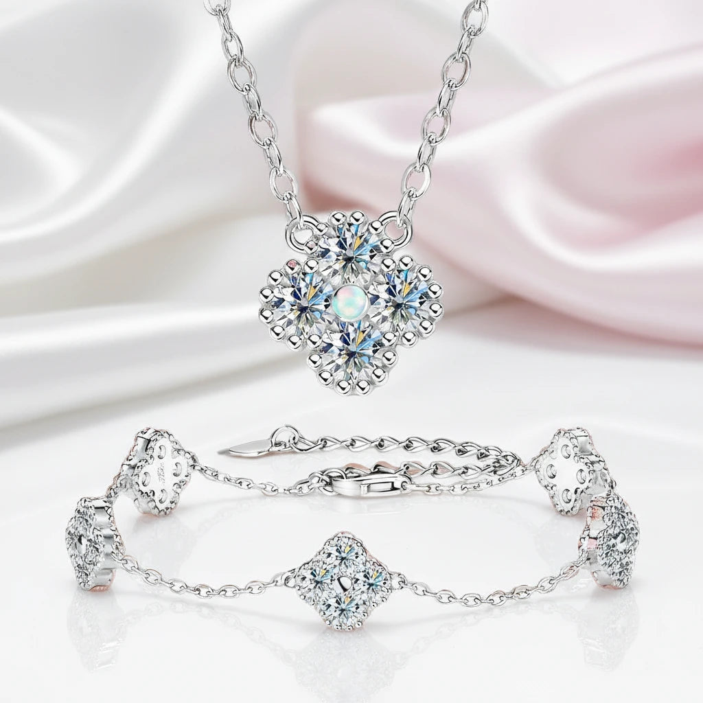 Four Clover Leaf Diamond Jewelry Set-Black Diamonds New York