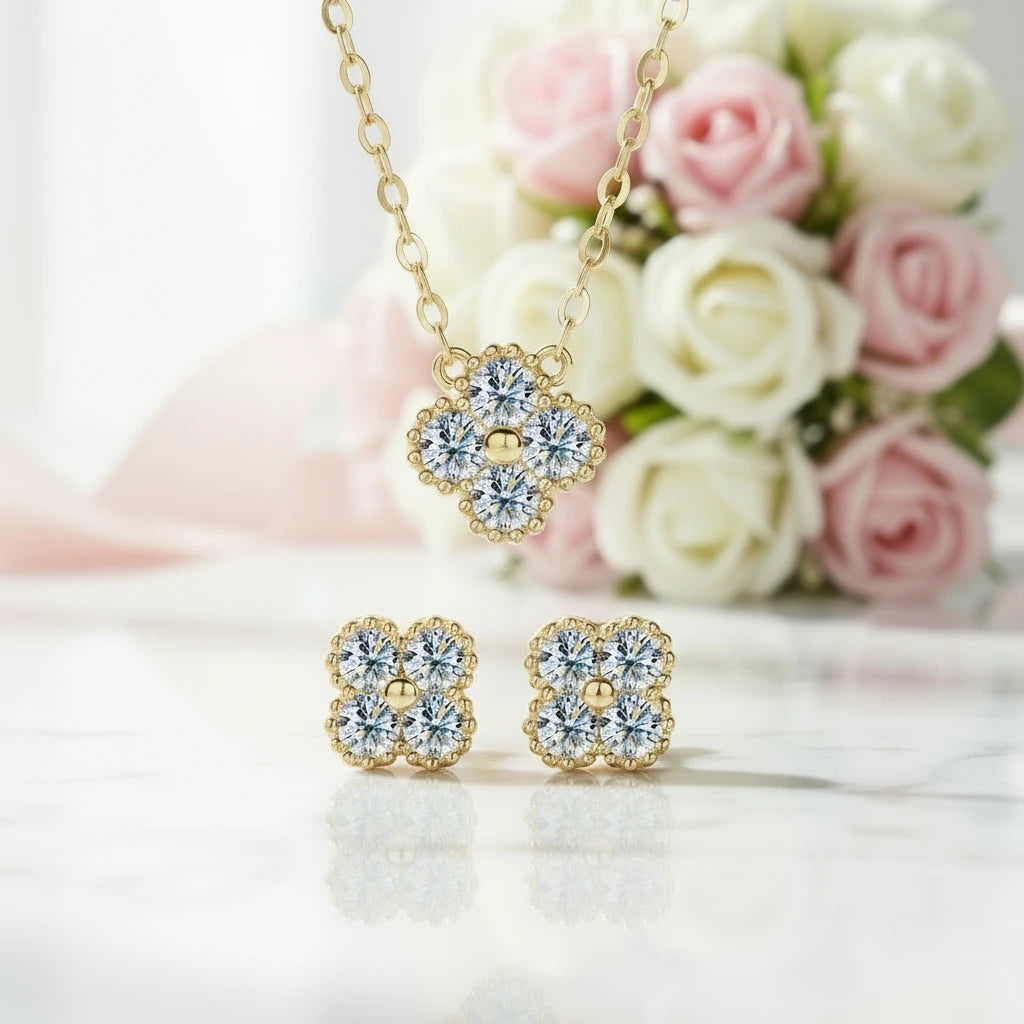 Four Clover Leaf Diamond Jewelry Set-Black Diamonds New York