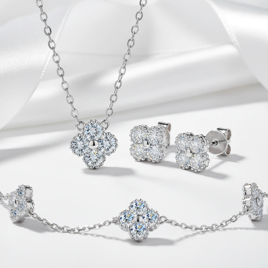 Four Clover Leaf Diamond Jewelry Set-Black Diamonds New York