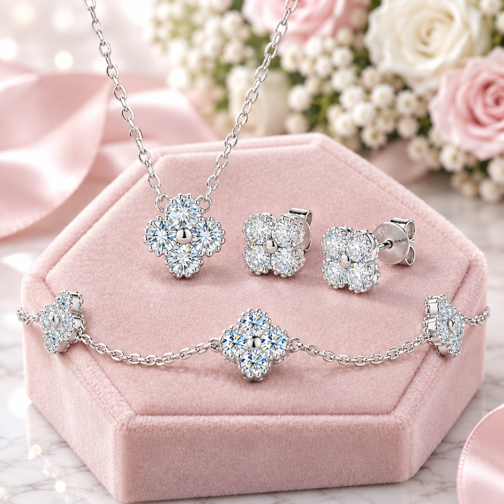 Four Clover Leaf Diamond Option Jewelry Set-Black Diamonds New York