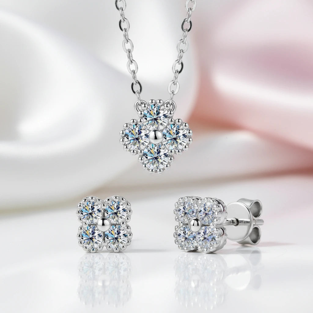 Four Clover Leaf Diamond Jewelry Set-Black Diamonds New York