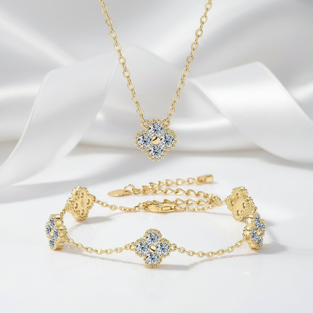 Four Clover Leaf Diamond Jewelry Set-Black Diamonds New York