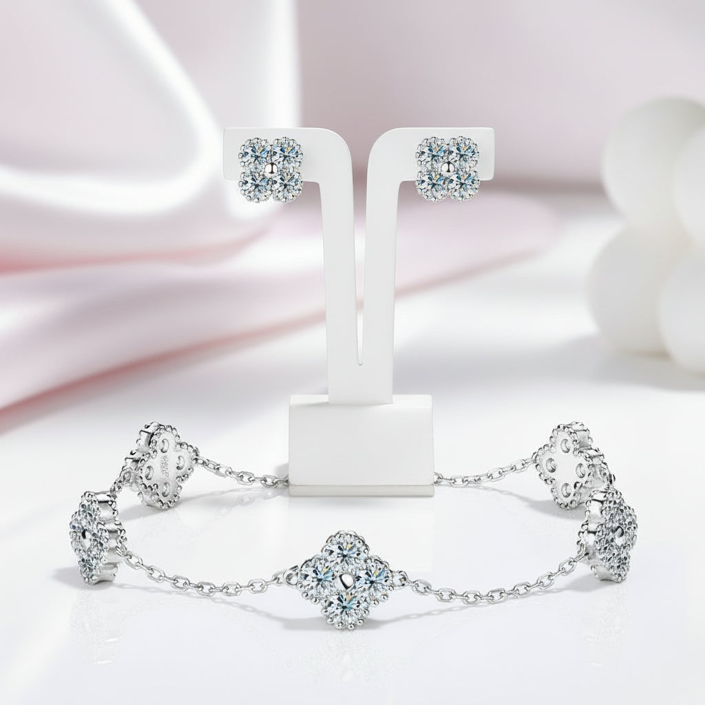 Four Clover Leaf Diamond Jewelry Set-Black Diamonds New York