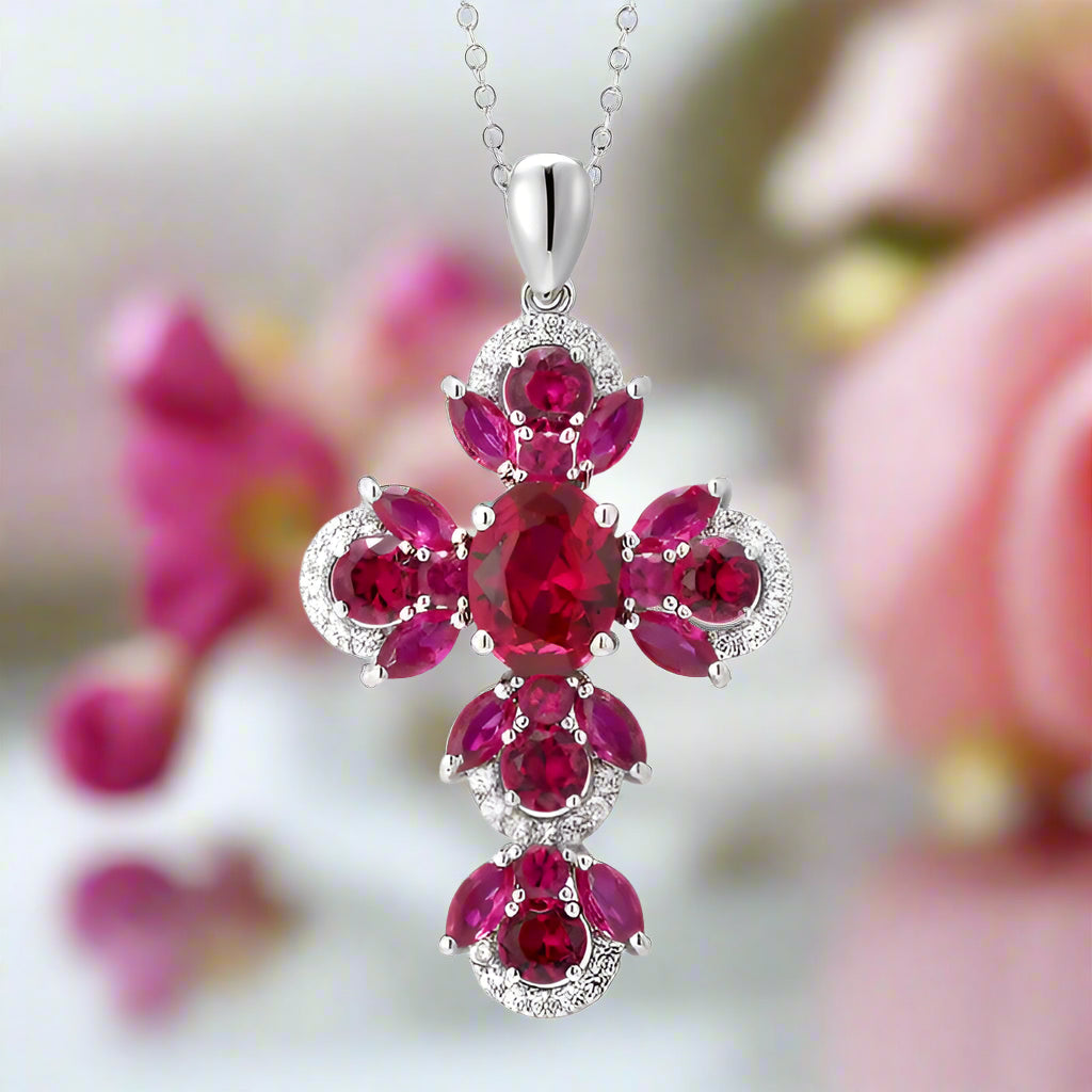 Vintage Oval-cut Natural London Blue Topaz Cross Necklace-Black Diamonds New York