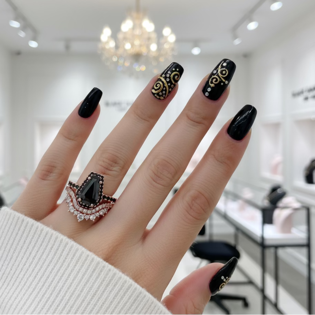 Best Love Rings in Rose Gold- Rare Coffin Cut Diamond Option Gothic Ring Set-Black Diamonds New York