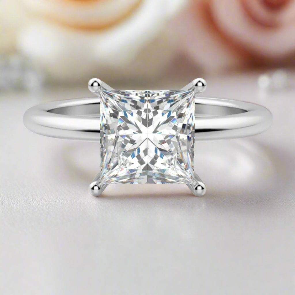 4.0 Ct Princess Cut Diamond Solitaire Engagement Ring-Black Diamonds New York