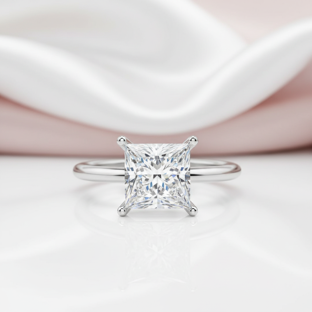 4.0 Ct Princess Cut Diamond Option Solitaire Engagement Ring-Black Diamonds New York