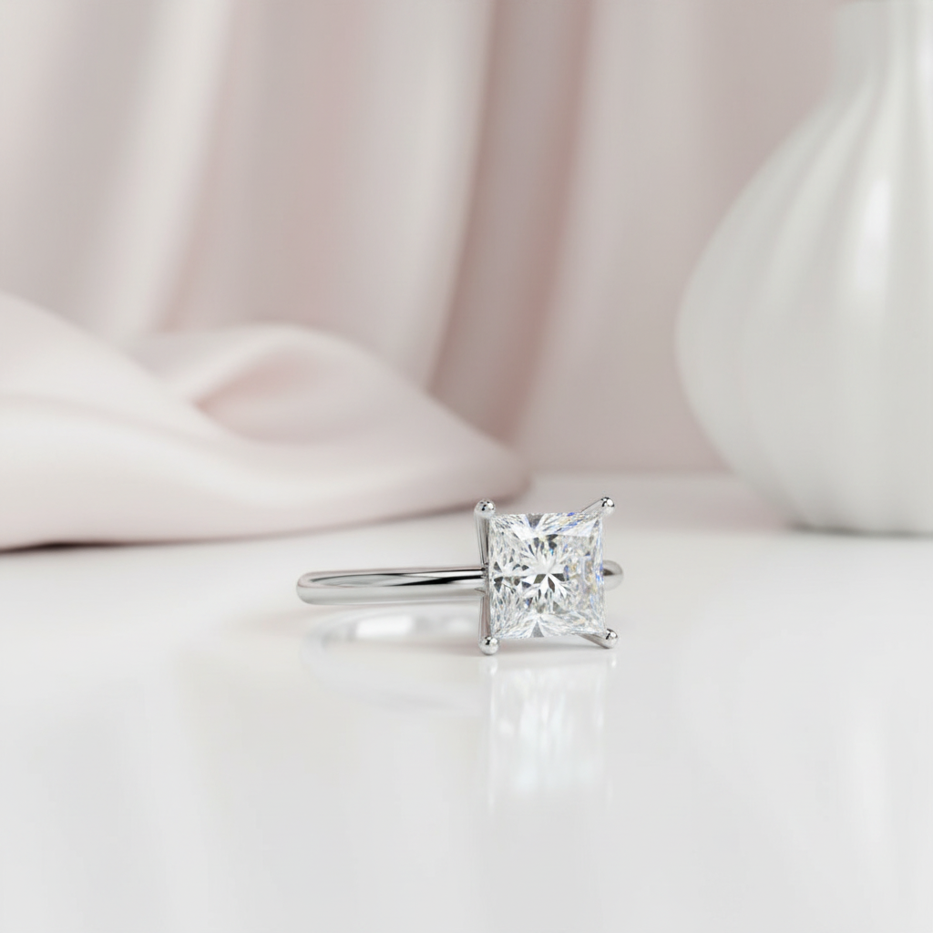 4.0 Ct Princess Cut Diamond Option Solitaire Engagement Ring-Black Diamonds New York