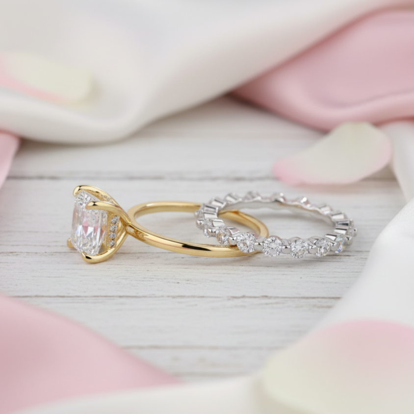 Stunning Yellow Gold 2.5 Carat Princess Cut Bridal Ring Set-Black Diamonds New York