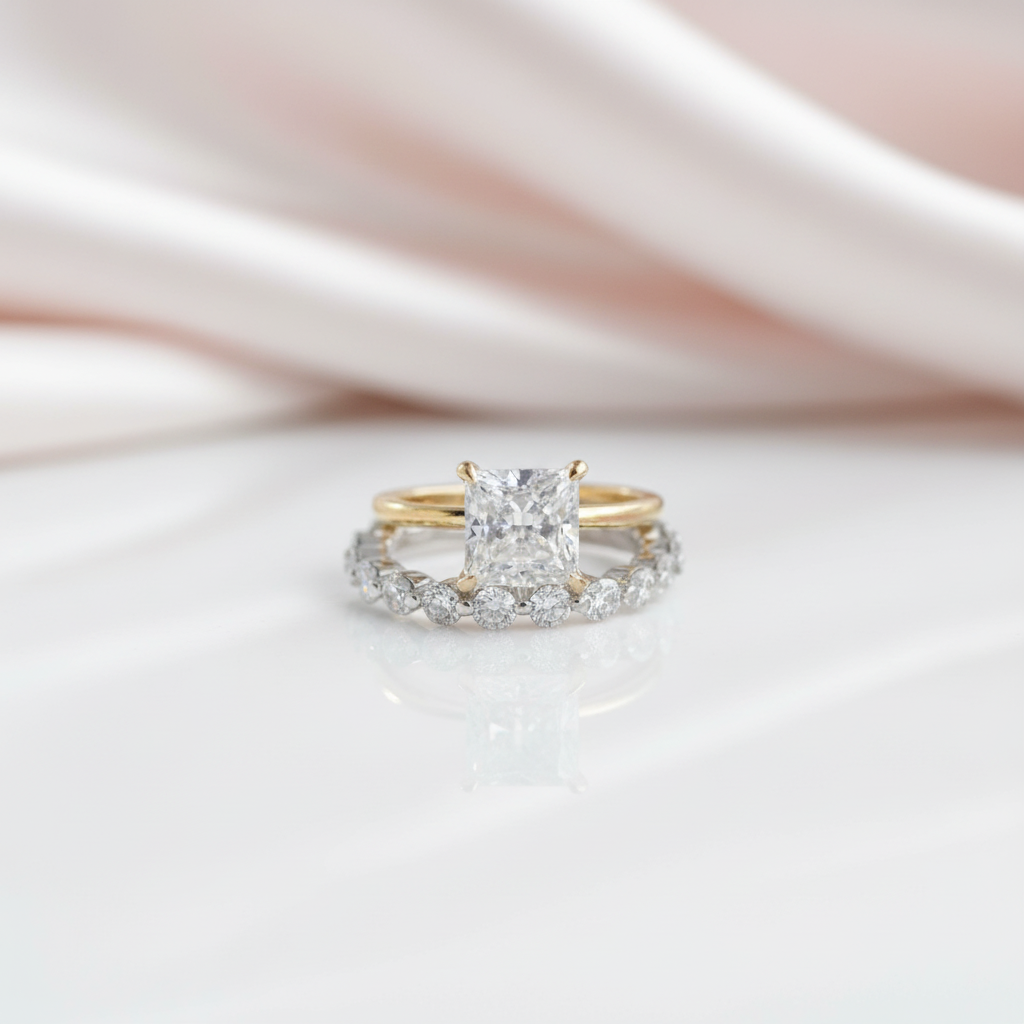 Stunning Yellow Gold 2.5 Carat Princess Cut Bridal Ring Set-Black Diamonds New York