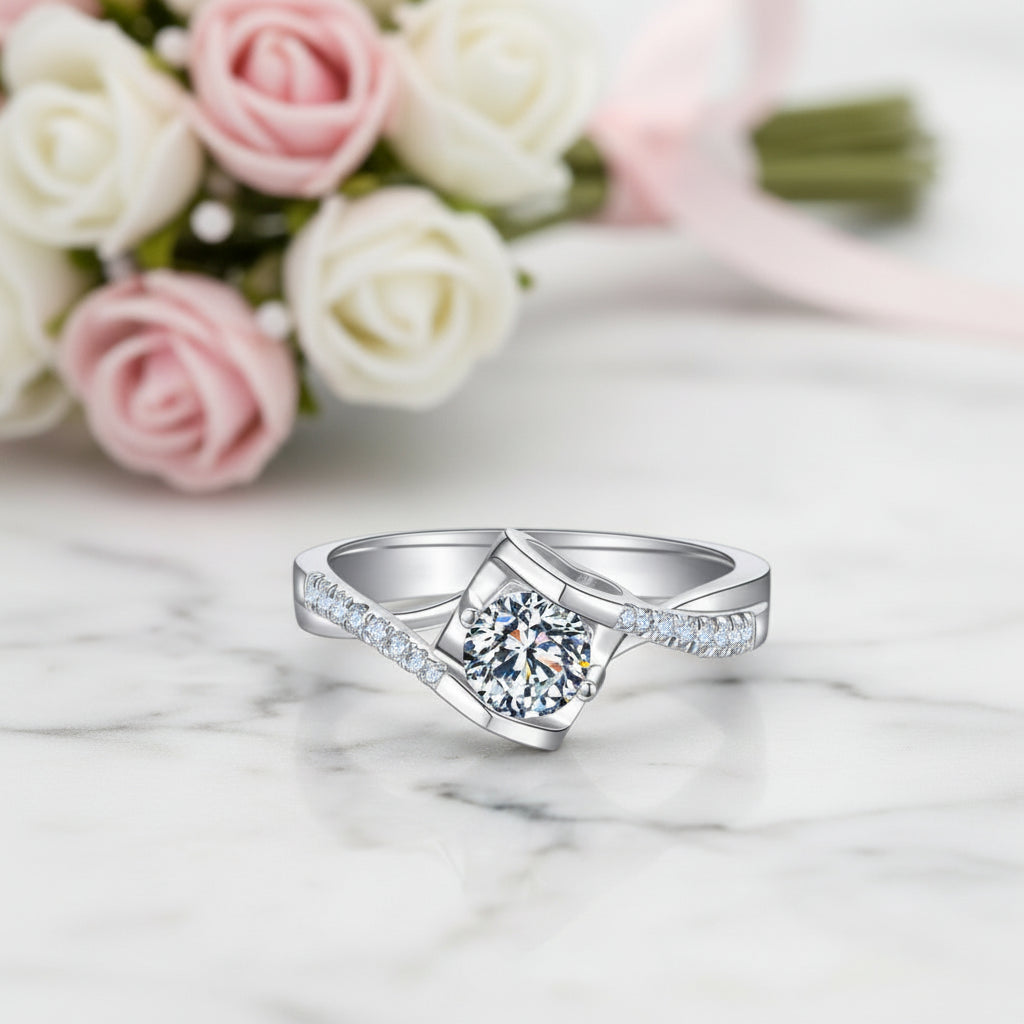 Round Diamond Option Twisted Band Angel Kiss Ring-Black Diamonds New York