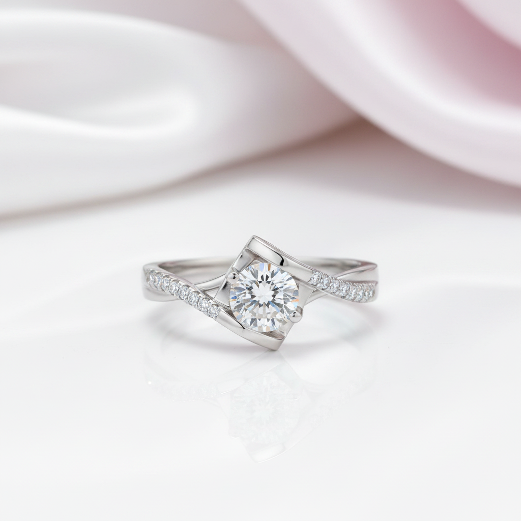 Round Diamond Option Twisted Band Angel Kiss Ring-Black Diamonds New York