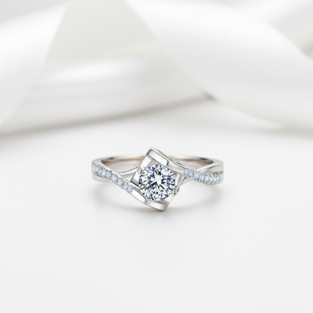 Round Diamond Option Twisted Band Angel Kiss Ring-Black Diamonds New York