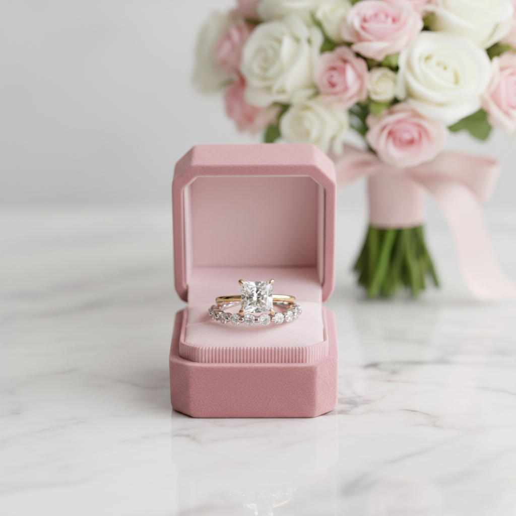 Stunning Yellow Gold 2.5 Carat Princess Cut Bridal Ring Set-Black Diamonds New York