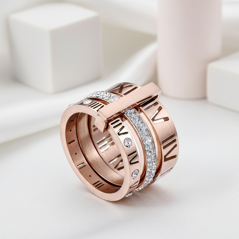 Flash Sale - Three Layers Roman Numerals Diamond Ring Set-Black Diamonds New York