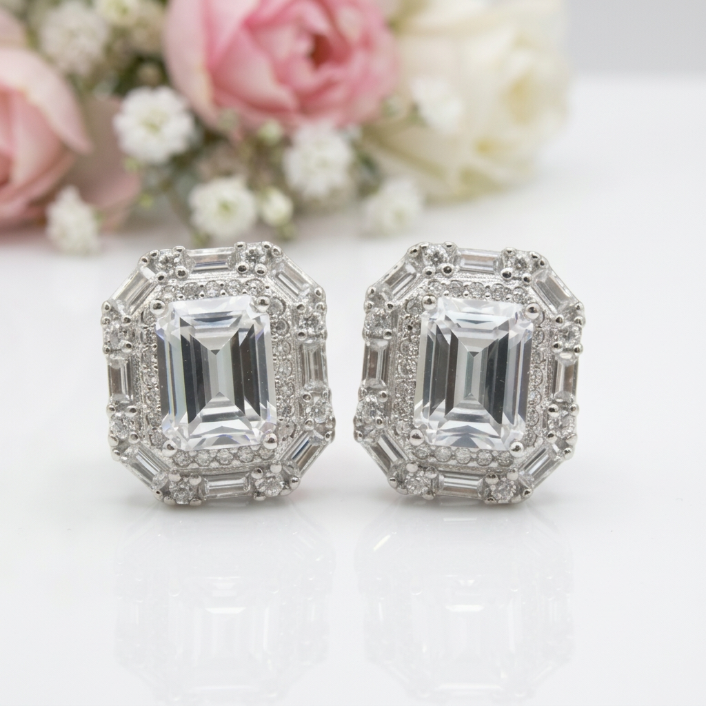 2.0 Ct Emerald Cut Diamond Option Stud Earrings-Black Diamonds New York