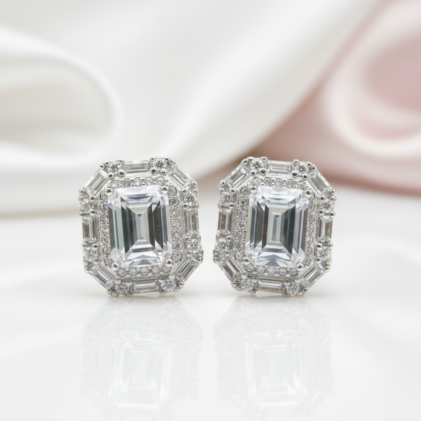 2.0 Ct Emerald Cut Diamond Option Stud Earrings-Black Diamonds New York