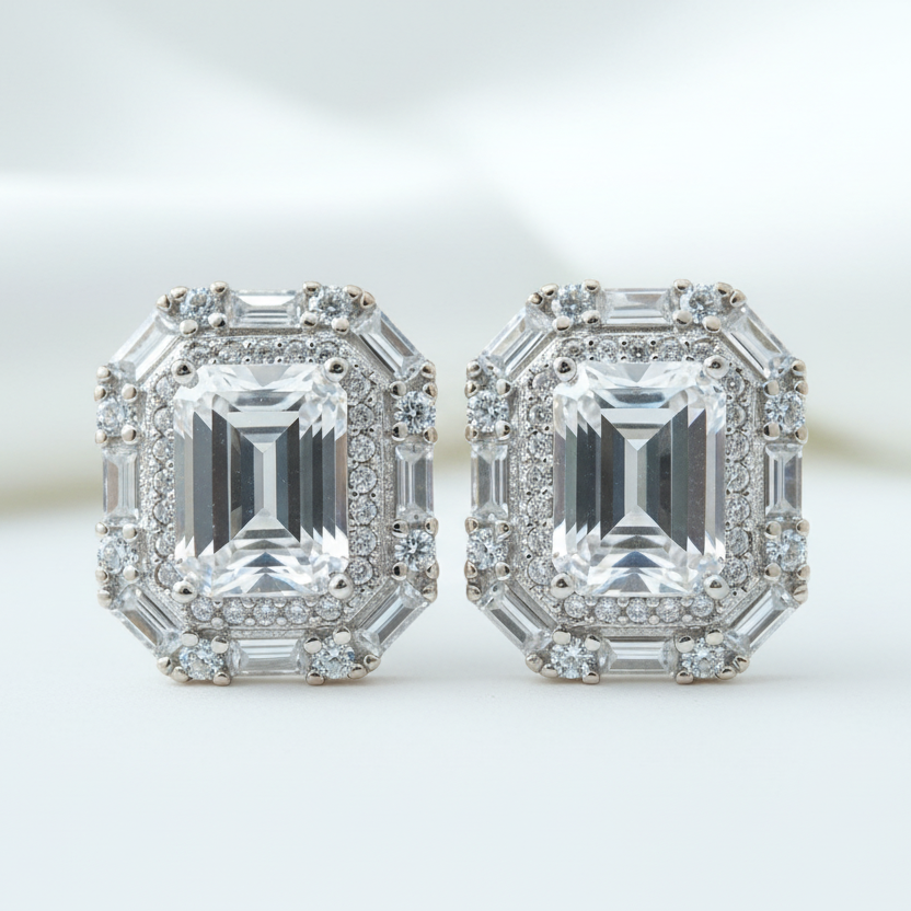 2.0 Ct Emerald Cut Diamond Stud Earrings-Black Diamonds New York